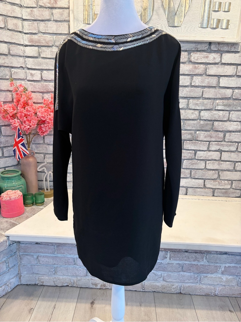 ALI & JAY Black Long Sleeve Shift Dress with Silver Trim